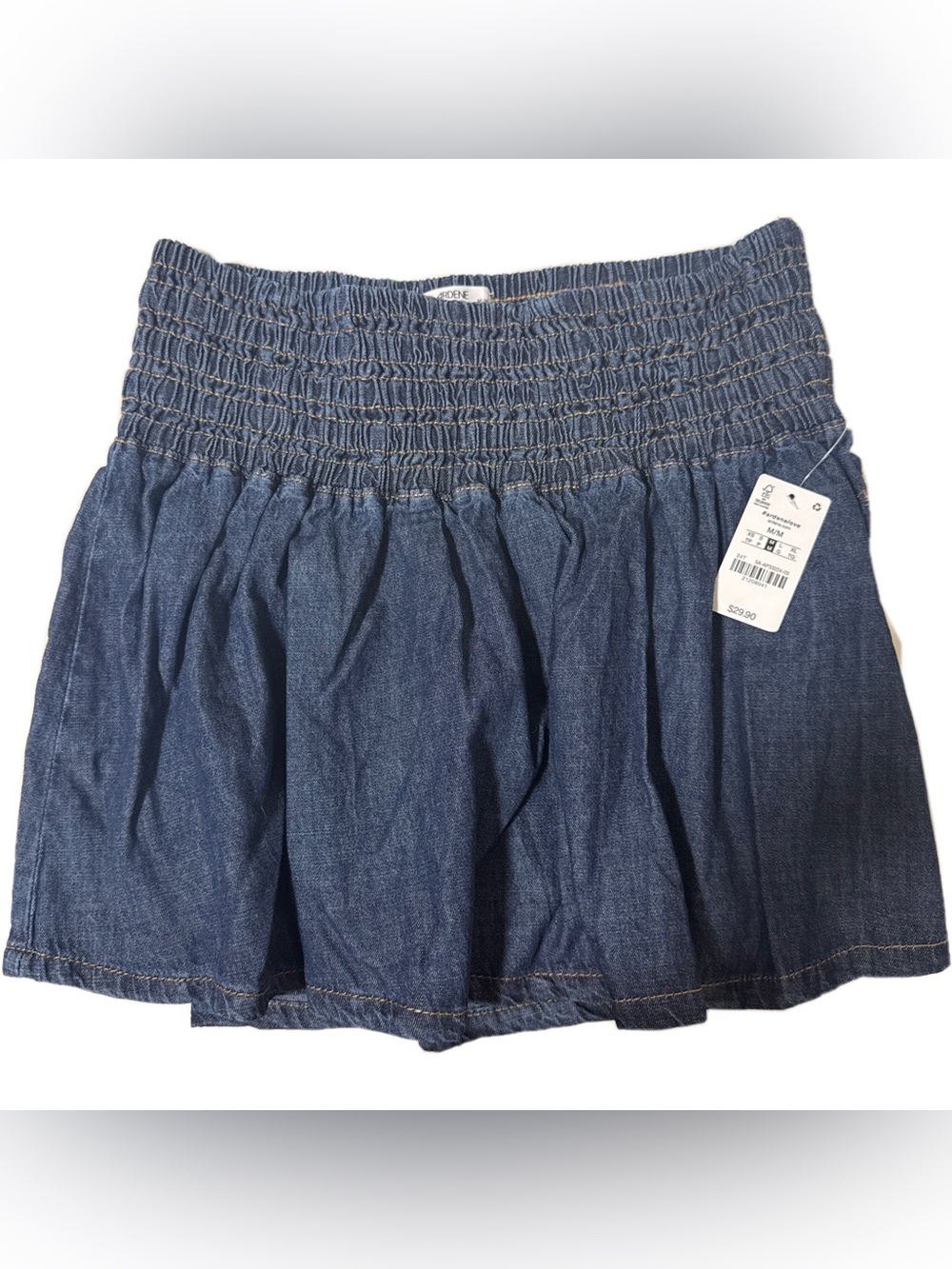 Smocked Denim Mini Skirt - Blue